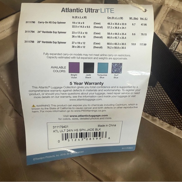 Atlantic Luggage Ultra Lite 4 24" 4-Wheel Medium Luggage Hardsides Spinner - Picture 13 of 17